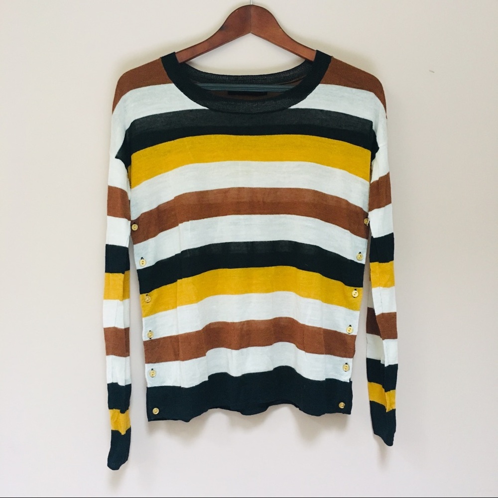 Limited striped side button light weave sweater.
